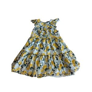 French Connection Girls' Blue Yellow Lemon Print Summer Sun Dress Size S 7/8